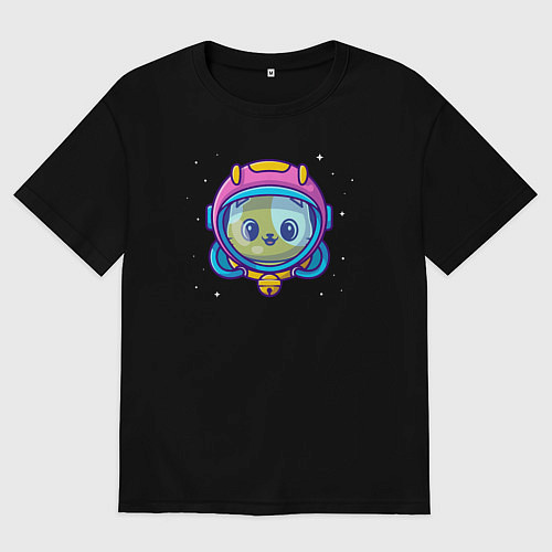 Мужская футболка оверсайз Котик в скафандре / Черный – фото 1