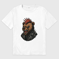 Футболка оверсайз мужская Медведь панк, цвет: белый