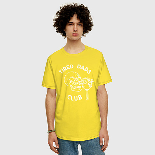Мужская футболка оверсайз Tired Dads Club белый / Желтый – фото 3