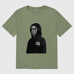Футболка оверсайз мужская Bones в капюшоне с наушниками, цвет: авокадо