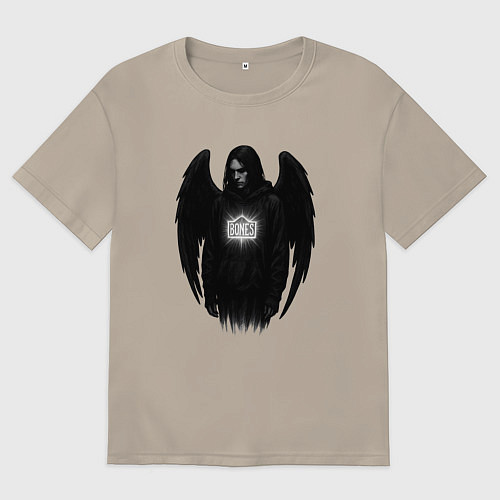 Мужская футболка оверсайз Bones с черными крыльями / Миндальный – фото 1