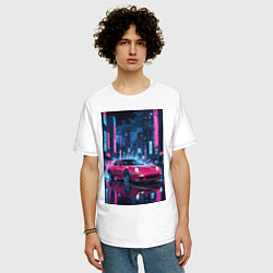 Футболка оверсайз мужская Вишневый спорткар по мокрой дороге, цвет: белый — фото 2