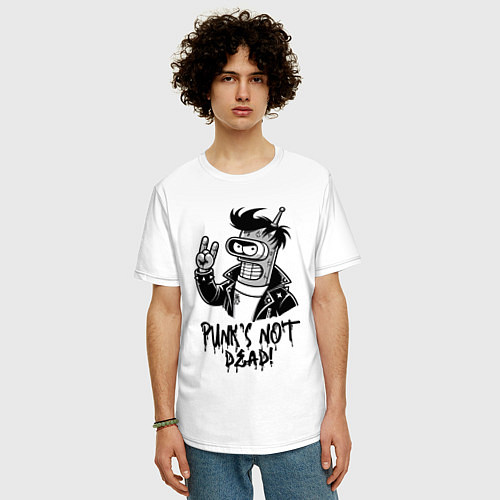 Мужская футболка оверсайз Bender - punks not dead motto / Белый – фото 3