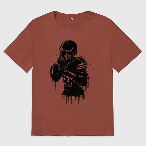 Мужская футболка оверсайз Американский футболист черной краской / Кирпичный – фото 1