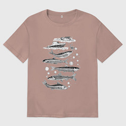 Футболка оверсайз мужская Корюшка пошла и рыбалка началась, цвет: пыльно-розовый