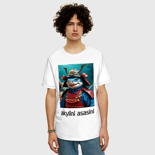 Мужская футболка оверсайз Акулини асасини - самурай мем / Белый – фото 3