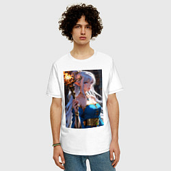 Футболка оверсайз мужская Прекрасная эльфийка-маг с шаром огня, цвет: белый — фото 2