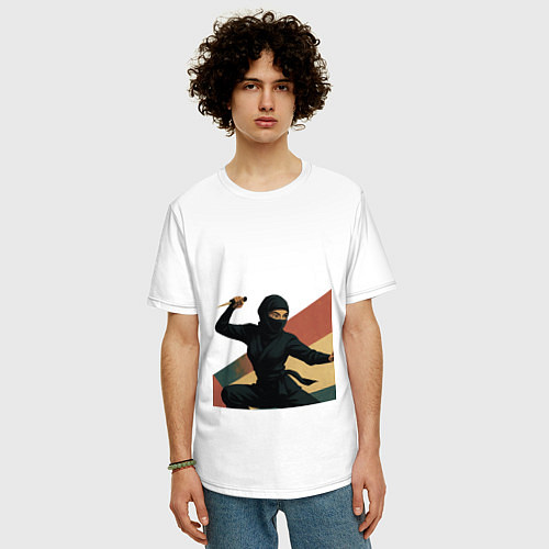 Мужская футболка оверсайз Ниндзя девушка / Белый – фото 3