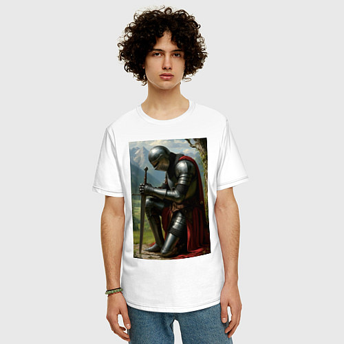 Мужская футболка оверсайз Молитва рыцаря / Белый – фото 3