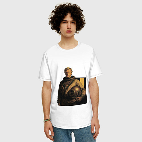 Мужская футболка оверсайз Молодой мужчина водолаз ретрофутуризм поп-арт 1970 / Белый – фото 3