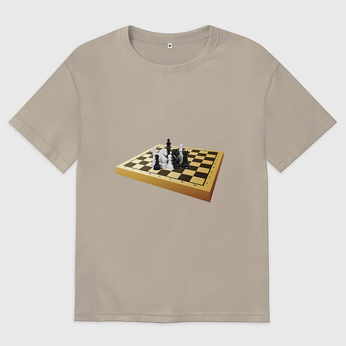 Мужская футболка оверсайз Шахматные фигуры на деревянной доске / Миндальный – фото 1