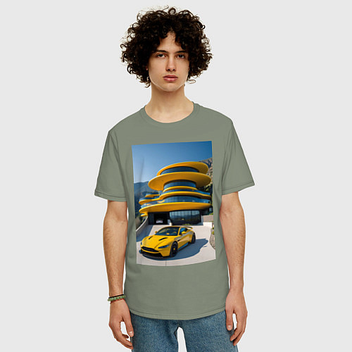 Мужская футболка оверсайз Желтый суперкар у дома / Авокадо – фото 3