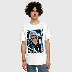 Футболка оверсайз мужская Черная кошка в сейфе банка, цвет: белый — фото 2