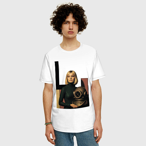 Мужская футболка оверсайз Девушки и старый водолазный шлем ретрофутуризм поп / Белый – фото 3