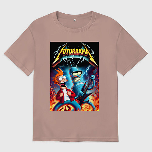 Мужская футболка оверсайз Вокались Фрай и гитарист Бендер - рок группа Футур / Пыльно-розовый – фото 1