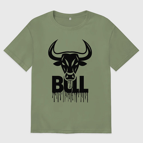 Мужская футболка оверсайз Черный бык с петекшей краской / Авокадо – фото 1