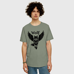 Футболка оверсайз мужская Волк с крыльями, цвет: авокадо — фото 2