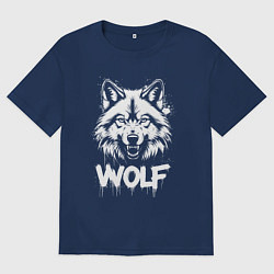 Футболка оверсайз мужская Яростный волк, цвет: тёмно-синий