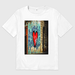 Футболка оверсайз мужская Граффити сердце, цвет: белый