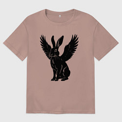 Футболка оверсайз мужская Черный заяц с крыльями, цвет: пыльно-розовый