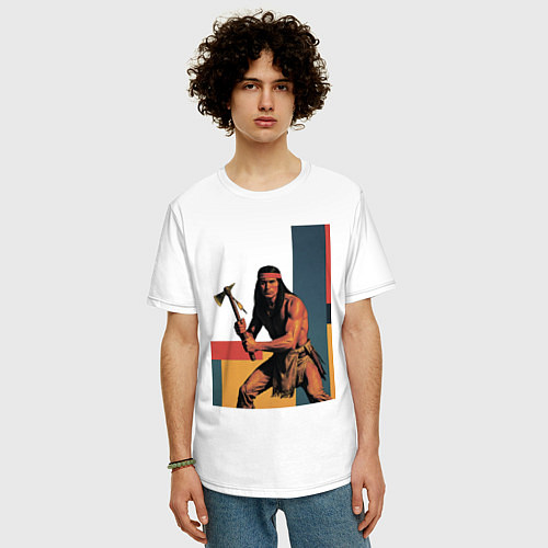 Мужская футболка оверсайз Индеец с томагавком поп-арт / Белый – фото 3