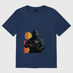 Футболка оверсайз мужская Поп-арт контр-террорист CS 2, цвет: тёмно-синий