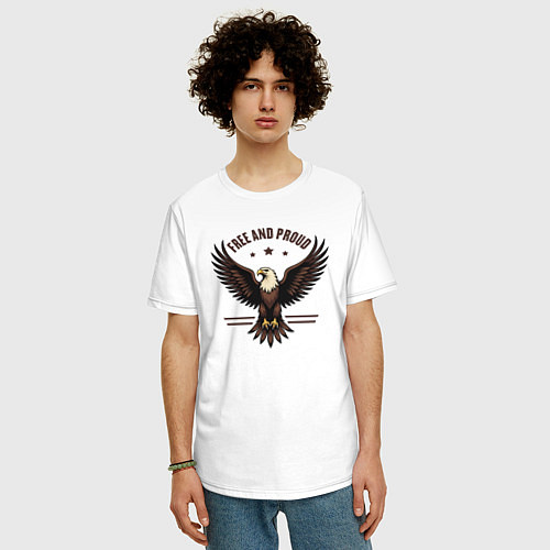 Мужская футболка оверсайз Свободный и гордый орёл / Белый – фото 3