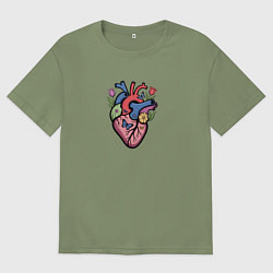 Футболка оверсайз мужская Цветущее сердце, цвет: авокадо