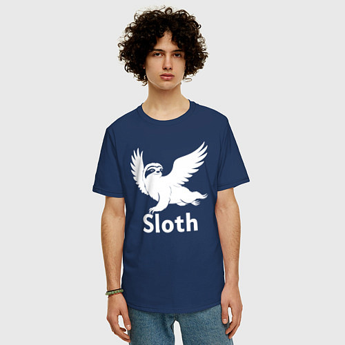Мужская футболка оверсайз Летящий ленивец / Тёмно-синий – фото 3