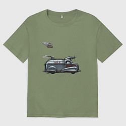 Футболка оверсайз мужская Ретрофутуристический летающий автомобиль Milk, цвет: авокадо