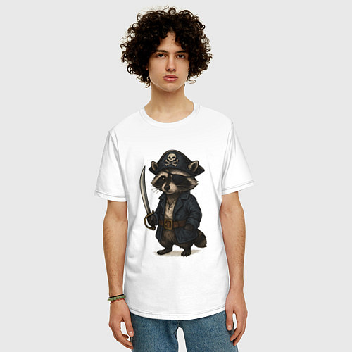 Мужская футболка оверсайз Енот пират / Белый – фото 3