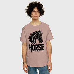 Футболка оверсайз мужская Черная лошадь граффити, цвет: пыльно-розовый — фото 2
