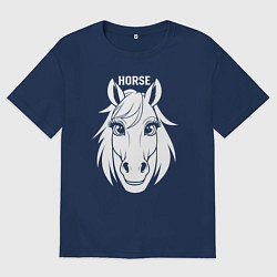 Футболка оверсайз мужская Лошадь с большими глазами, цвет: тёмно-синий
