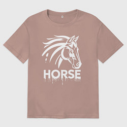 Футболка оверсайз мужская Лошадь белой краской, цвет: пыльно-розовый