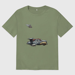 Футболка оверсайз мужская Такси летающее, ретрофутуризм, цвет: авокадо