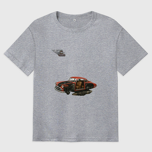 Мужская футболка оверсайз Летающая машина, ретрофутуризм / Меланж – фото 1