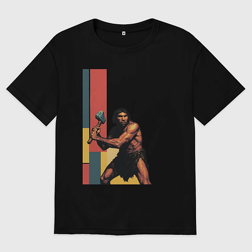 Мужская футболка оверсайз Поп-арт неандерталец / Черный – фото 1