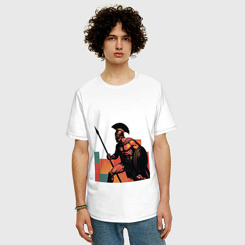 Мужская футболка оверсайз Спартанец поп-арт / Белый – фото 3