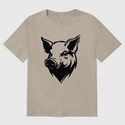Футболка оверсайз мужская Свиная голова, цвет: миндальный