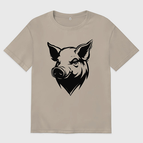 Мужская футболка оверсайз Свиная голова / Миндальный – фото 1