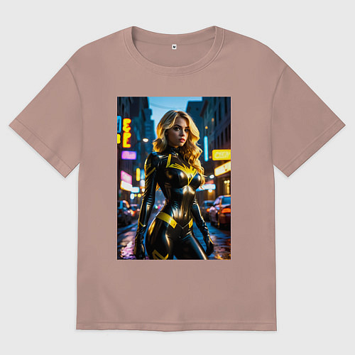 Мужская футболка оверсайз Черная Канарейка на улице города / Пыльно-розовый – фото 1