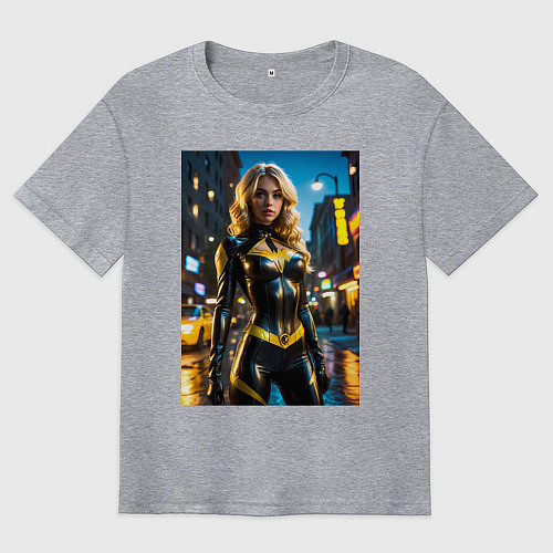 Мужская футболка оверсайз Черная Канарейка на улице города / Меланж – фото 1