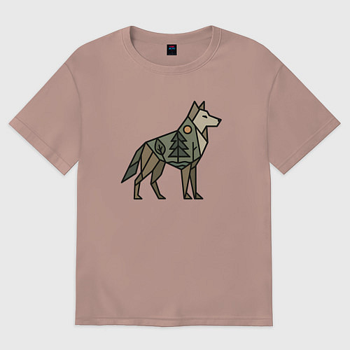 Мужская футболка оверсайз Геометрический волк / Пыльно-розовый – фото 1