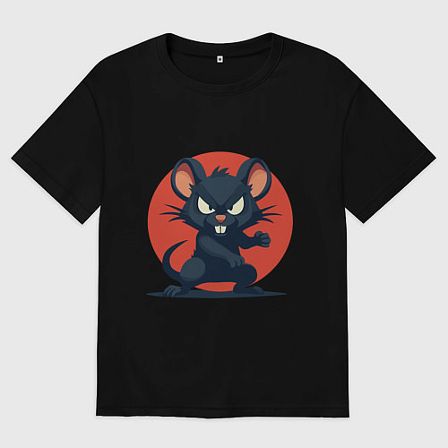 Мужская футболка оверсайз Мышь боец / Черный – фото 1