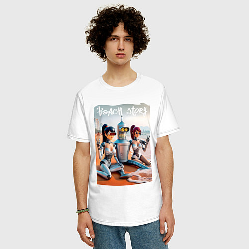 Мужская футболка оверсайз Бендер с двумя подругами на летнем пляже / Белый – фото 3