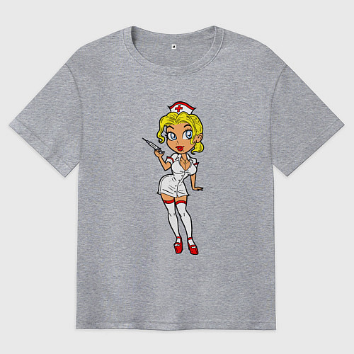 Мужская футболка оверсайз Медсестра блондинка / Меланж – фото 1