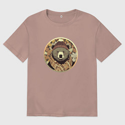 Футболка оверсайз мужская Осенний медведь в шарфе, цвет: пыльно-розовый