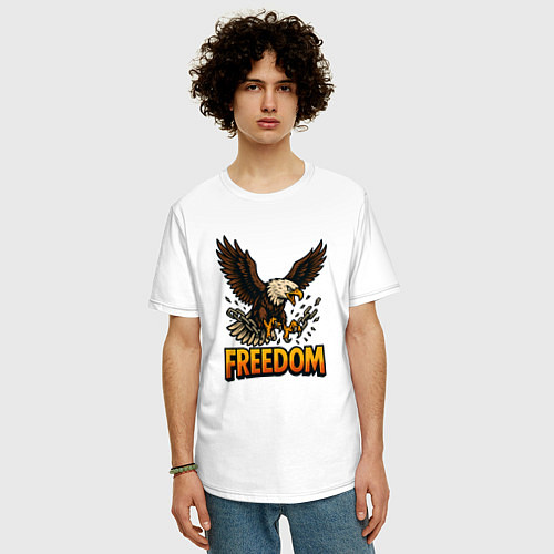Мужская футболка оверсайз Freedom - орел / Белый – фото 3