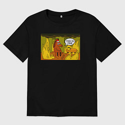 Футболка оверсайз мужская Новогодняя лошадь - this is fine, цвет: черный