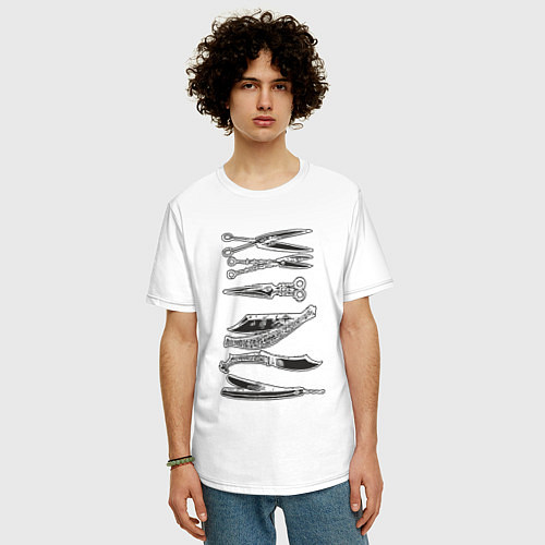 Мужская футболка оверсайз Парикмахерские инструменты / Белый – фото 3